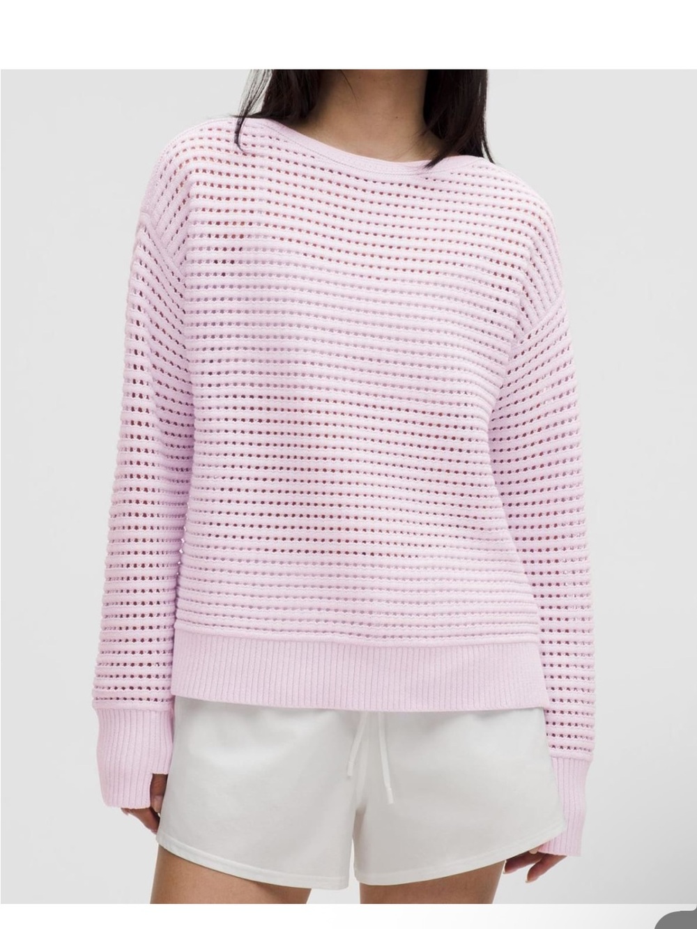Lululemon Women's lavender pink prima Cotton Blend Open Knit
Pointelle Sweater